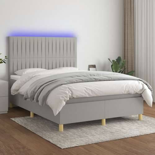 Krevet box spring s madracem LED svjetlosivi 140x190 cm tkanina - Svjetlosiva 140 x 190 cm Okomite pruge Cijena