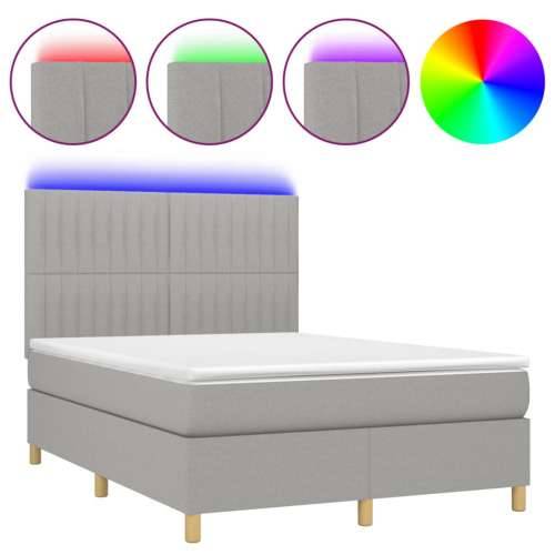 Krevet box spring s madracem LED svjetlosivi 140x190 cm tkanina - Svjetlosiva 140 x 190 cm Okomite pruge Cijena