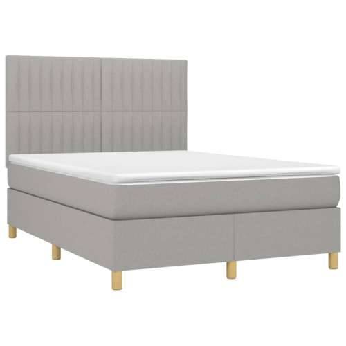 Krevet box spring s madracem LED svjetlosivi 140x190 cm tkanina - Svjetlosiva 140 x 190 cm Okomite pruge Cijena