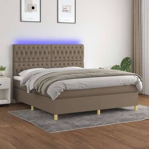 Krevet box spring s madracem LED smeđesivi 180x200 cm tkanina - Sivo-smeđa 180 x 200 cm Dizajn s gumbima Cijena