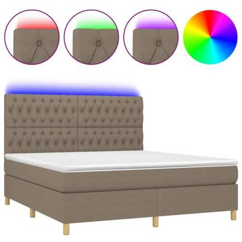 Krevet box spring s madracem LED smeđesivi 180x200 cm tkanina - Sivo-smeđa 180 x 200 cm Dizajn s gumbima Cijena