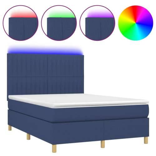 Krevet box spring s madracem LED plavi 140x200 cm od tkanine - Plava 140 x 200 cm Okomite pruge Cijena