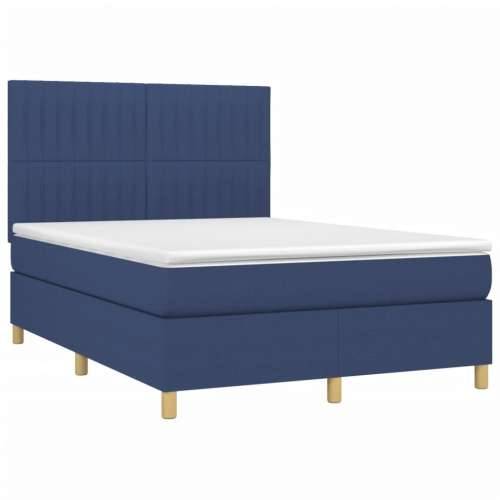 Krevet box spring s madracem LED plavi 140x200 cm od tkanine - Plava 140 x 200 cm Okomite pruge Cijena