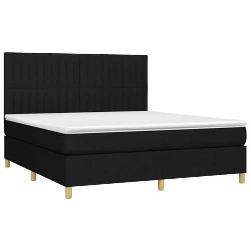 Krevet box spring s madracem LED crni 180x200 cm od tkanine - Crna 180 x 200 cm Okomite pruge Cijena