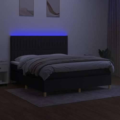 Krevet box spring s madracem LED crni 180x200 cm od tkanine - Crna 180 x 200 cm Okomite pruge Cijena