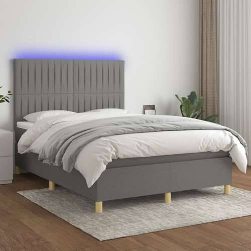 Krevet box spring s madracem LED tamnosivi 140x200 cm tkanina - Tamno siva 140 x 200 cm Okomite pruge Cijena