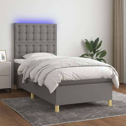 Krevet box spring s madracem LED tamnosivi 90x200 cm tkanina - Tamno siva 90 x 200 cm gumbi Cijena