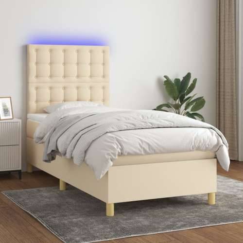 Krevet box spring s madracem LED krem 90x200 cm od tkanine - Krema 90 x 200 cm gumbi Cijena