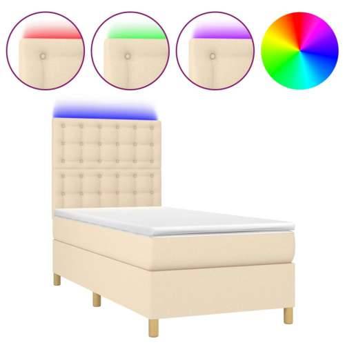 Krevet box spring s madracem LED krem 90x200 cm od tkanine - Krema 90 x 200 cm gumbi Cijena