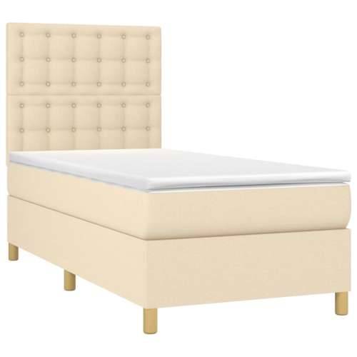 Krevet box spring s madracem LED krem 90x200 cm od tkanine - Krema 90 x 200 cm gumbi Cijena