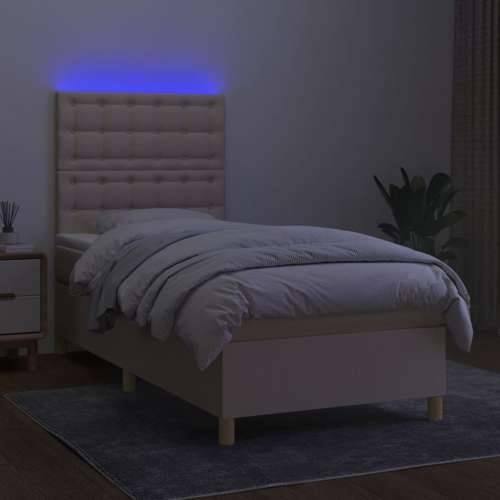 Krevet box spring s madracem LED krem 90x200 cm od tkanine - Krema 90 x 200 cm gumbi Cijena