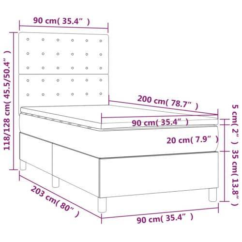 Krevet box spring s madracem LED krem 90x200 cm od tkanine Cijena