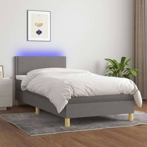 Krevet box spring s madracem LED tamnosivi 100x200 cm tkanina - Tamno siva 100 x 200 cm Obično s čavlima Cijena