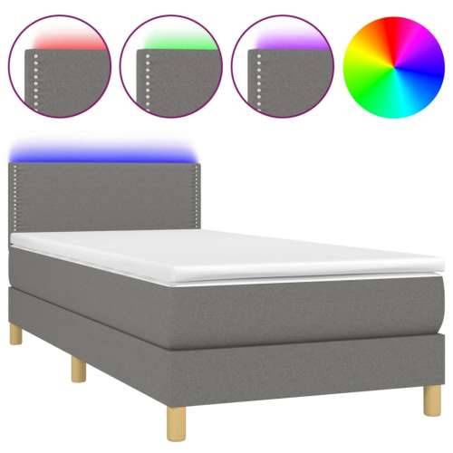 Krevet box spring s madracem LED tamnosivi 100x200 cm tkanina - Tamno siva 100 x 200 cm Obično s čavlima Cijena