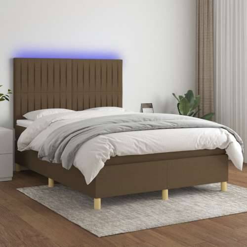 Krevet box spring s madracem LED tamnosmeđi 140x200 cm tkanina - Tamno smeđa 140 x 200 cm Okomite pruge Cijena