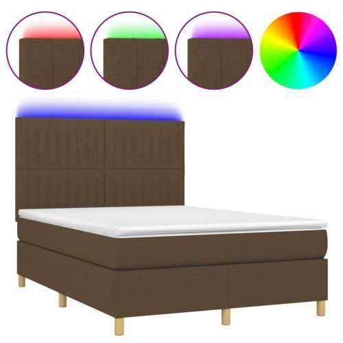 Krevet box spring s madracem LED tamnosmeđi 140x200 cm tkanina - Tamno smeđa 140 x 200 cm Okomite pruge Cijena