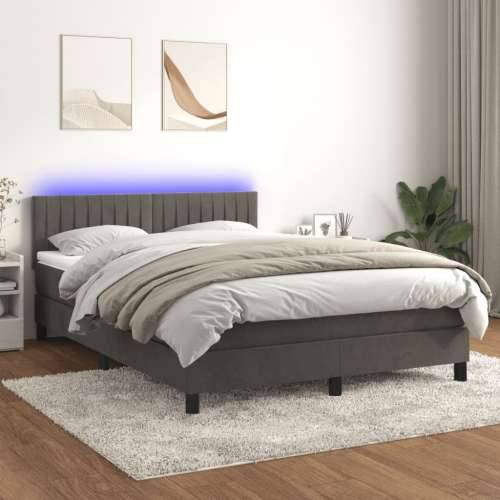 Krevet box spring s madracem LED tamnosivi 140x200 cm baršun - Tamno siva 140 x 200 cm Okomite pruge Cijena