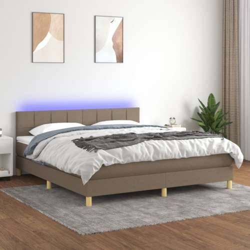 Krevet box spring s madracem LED smeđesivi 160x200 cm tkanina - Sivo-smeđa 160 x 200 cm Blok s kvadratima Cijena