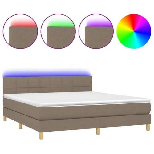 Krevet box spring s madracem LED smeđesivi 160x200 cm tkanina - Sivo-smeđa 160 x 200 cm Blok s kvadratima Cijena