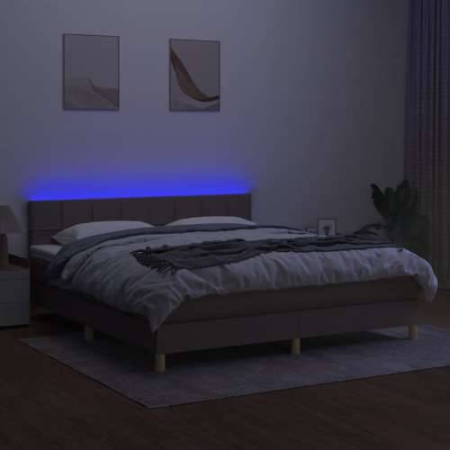 Krevet box spring s madracem LED smeđesivi 160x200 cm tkanina - Sivo-smeđa 160 x 200 cm Blok s kvadratima Cijena