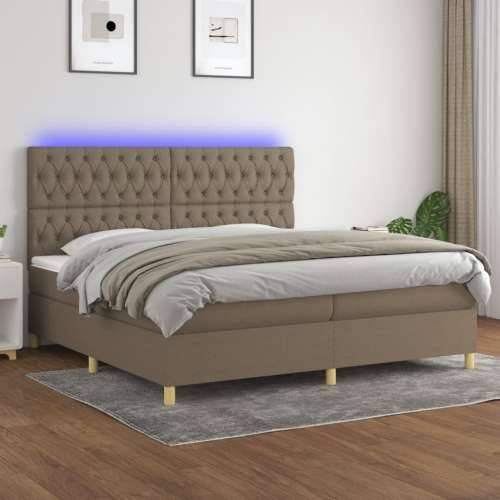 Krevet box spring s madracem LED smeđesivi 200x200 cm tkanina - Sivo-smeđa 200 x 200 cm Dizajn s gumbima Cijena
