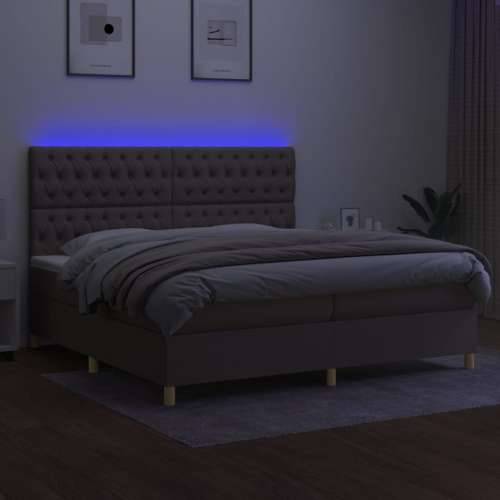 Krevet box spring s madracem LED smeđesivi 200x200 cm tkanina - Sivo-smeđa 200 x 200 cm Dizajn s gumbima Cijena