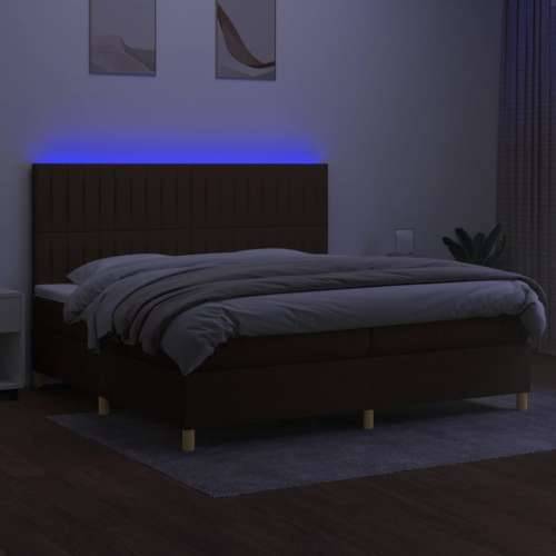 Krevet box spring s madracem LED tamnosmeđi 200x200 cm tkanina - Tamno smeđa 200 x 200 cm Okomite pruge Cijena
