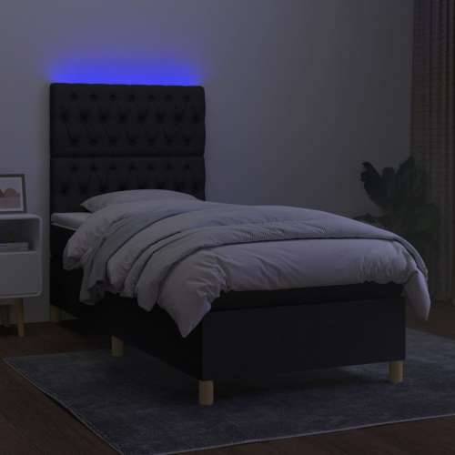 Krevet box spring s madracem LED crni 80 x 200 cm od tkanine - Crna 80 x 200 cm Dizajn s gumbima Cijena