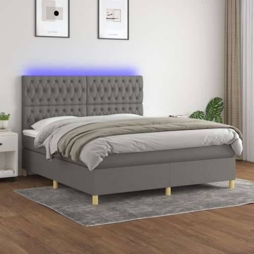 Krevet box spring s madracem LED tamnosivi 180x200 cm tkanina - Tamno siva 180 x 200 cm Dizajn s gumbima Cijena