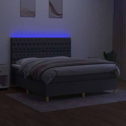 Krevet box spring s madracem LED tamnosivi 180x200 cm tkanina - Tamno siva 180 x 200 cm Dizajn s gumbima Cijena