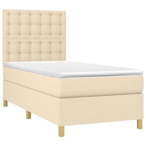 Krevet box spring s madracem LED krem 100x200 cm od tkanine - Krema 100 x 200 cm gumbi Cijena