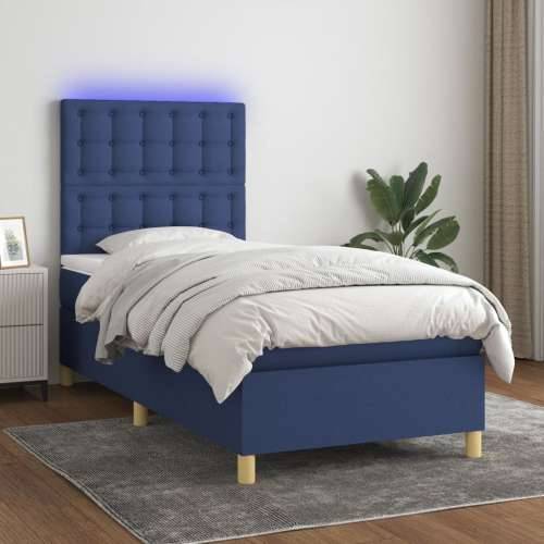 Krevet box spring s madracem LED plavi 90x190 cm od tkanine - Plava 90 x 190 cm gumbi Cijena