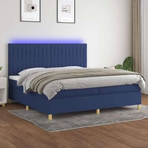 Krevet box spring s madracem LED plavi 200x200 cm od tkanine - Plava 200 x 200 cm Okomite pruge Cijena