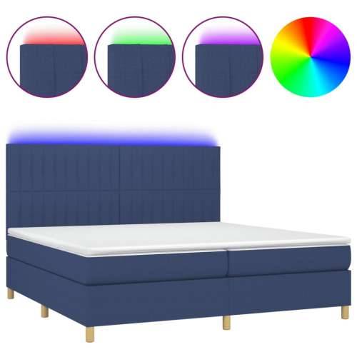 Krevet box spring s madracem LED plavi 200x200 cm od tkanine - Plava 200 x 200 cm Okomite pruge Cijena