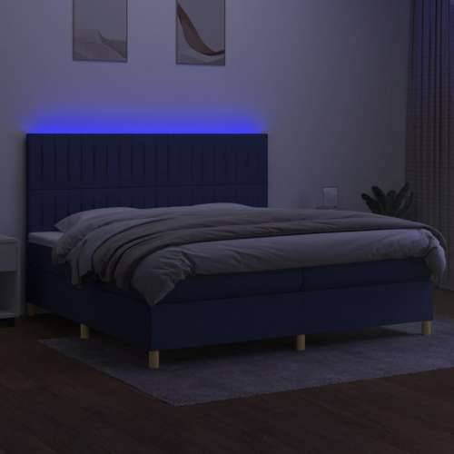 Krevet box spring s madracem LED plavi 200x200 cm od tkanine - Plava 200 x 200 cm Okomite pruge Cijena