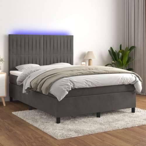 Krevet box spring s madracem LED tamnosivi 140x200 cm baršun - Tamno siva 140 x 200 cm Okomite pruge Cijena