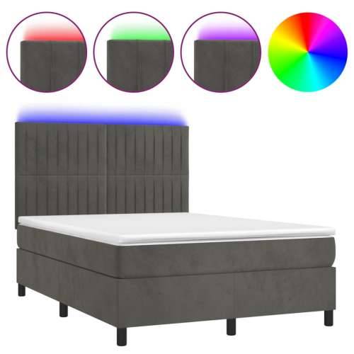 Krevet box spring s madracem LED tamnosivi 140x200 cm baršun - Tamno siva 140 x 200 cm Okomite pruge Cijena
