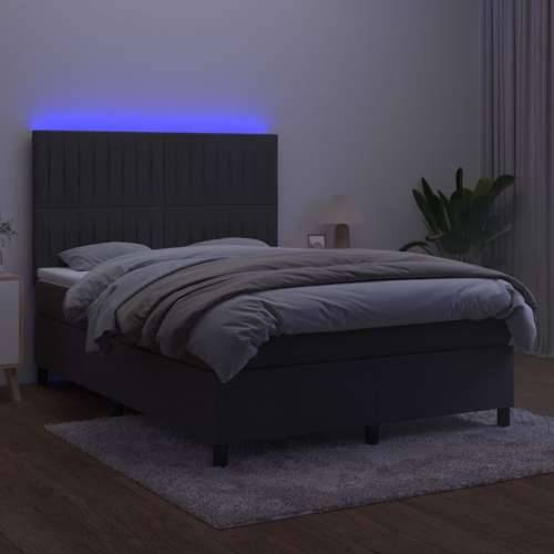 Krevet box spring s madracem LED tamnosivi 140x200 cm baršun - Tamno siva 140 x 200 cm Okomite pruge Cijena