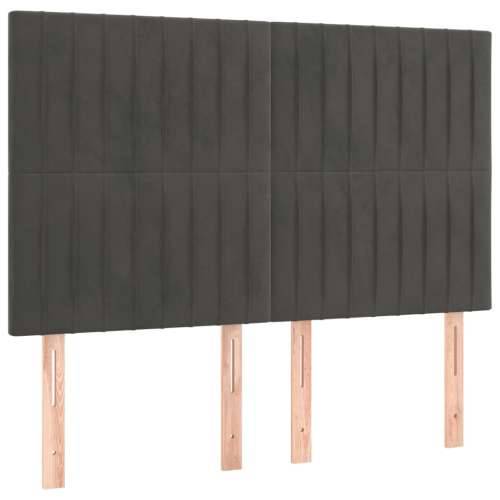 Krevet box spring s madracem LED tamnosivi 140x200 cm baršun - Tamno siva 140 x 200 cm Okomite pruge Cijena