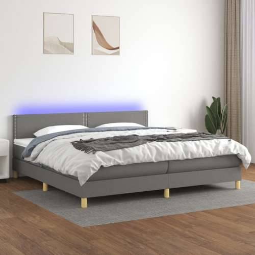 Krevet box spring s madracem LED tamnosivi 200x200 cm tkanina - Tamno siva 200 x 200 cm Obično s čavlima Cijena