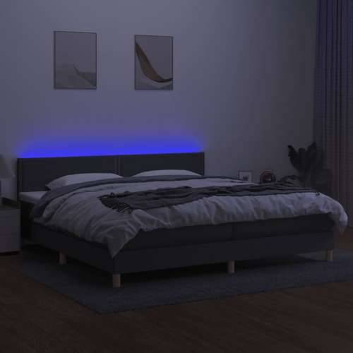 Krevet box spring s madracem LED tamnosivi 200x200 cm tkanina - Tamno siva 200 x 200 cm Obično s čavlima Cijena