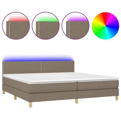 Krevet box spring s madracem LED smeđesivi 200x200 cm tkanina - Sivo-smeđa 200 x 200 cm Obično s čavlima Cijena