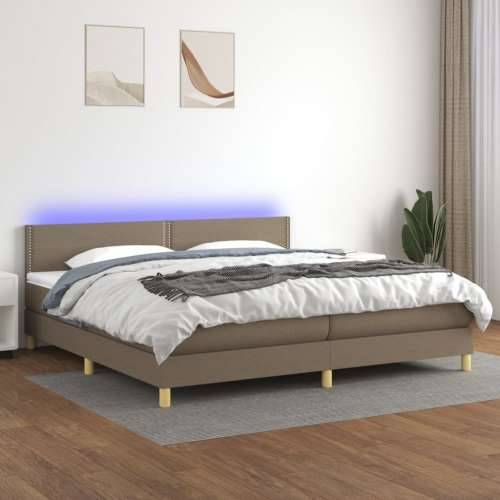 Krevet box spring s madracem LED smeđesivi 200x200 cm tkanina - Sivo-smeđa 200 x 200 cm Obično s čavlima Cijena