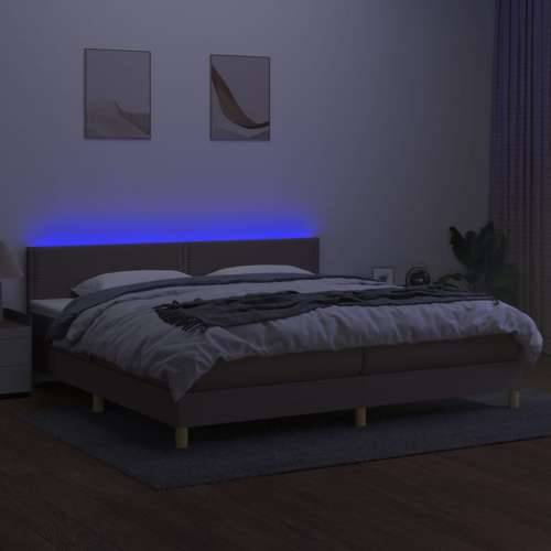 Krevet box spring s madracem LED smeđesivi 200x200 cm tkanina - Sivo-smeđa 200 x 200 cm Obično s čavlima Cijena