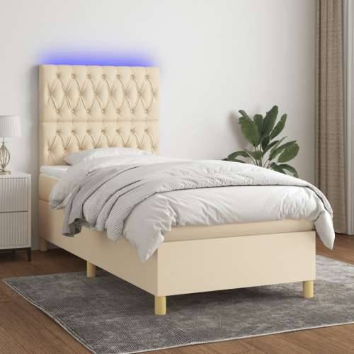 Krevet box spring s madracem LED krem 80 x 200 cm od tkanine - Krema 80 x 200 cm Dizajn s gumbima Cijena