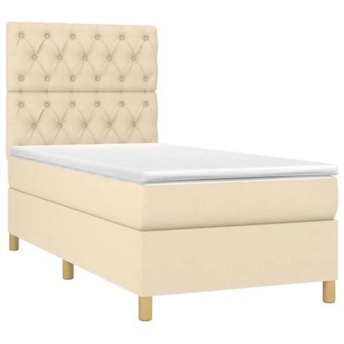 Krevet box spring s madracem LED krem 80 x 200 cm od tkanine - Krema 80 x 200 cm Dizajn s gumbima Cijena
