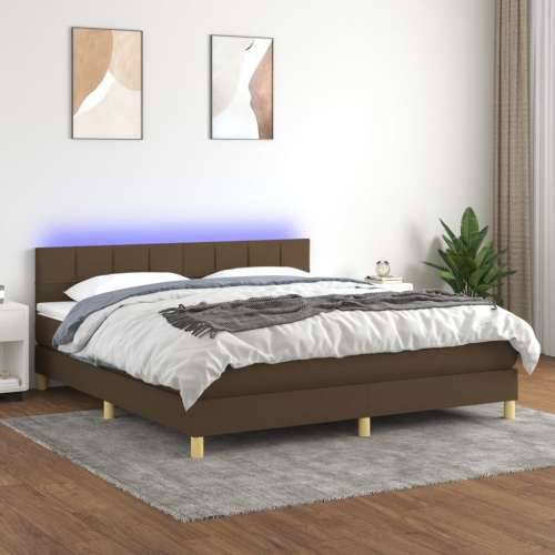Krevet box spring s madracem LED tamnosmeđi 180x200 cm tkanina - Tamno smeđa 180 x 200 cm Blok s kvadratima Cijena