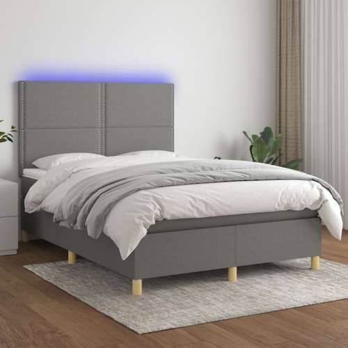 Krevet box spring s madracem LED tamnosivi 140x190 cm tkanina - Tamno siva 140 x 190 cm Obično s čavlima Cijena