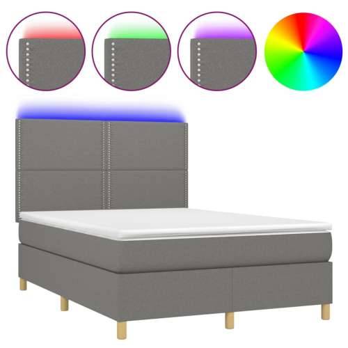 Krevet box spring s madracem LED tamnosivi 140x190 cm tkanina - Tamno siva 140 x 190 cm Obično s čavlima Cijena