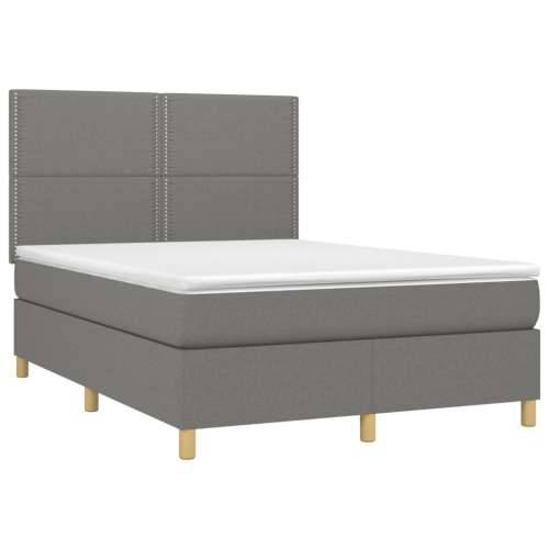 Krevet box spring s madracem LED tamnosivi 140x190 cm tkanina - Tamno siva 140 x 190 cm Obično s čavlima Cijena
